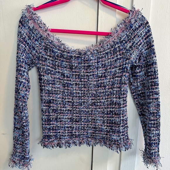 Zara Purple Frayed Textured Off-Shoulder Top (size medium) NWT - Picture 4 of 6